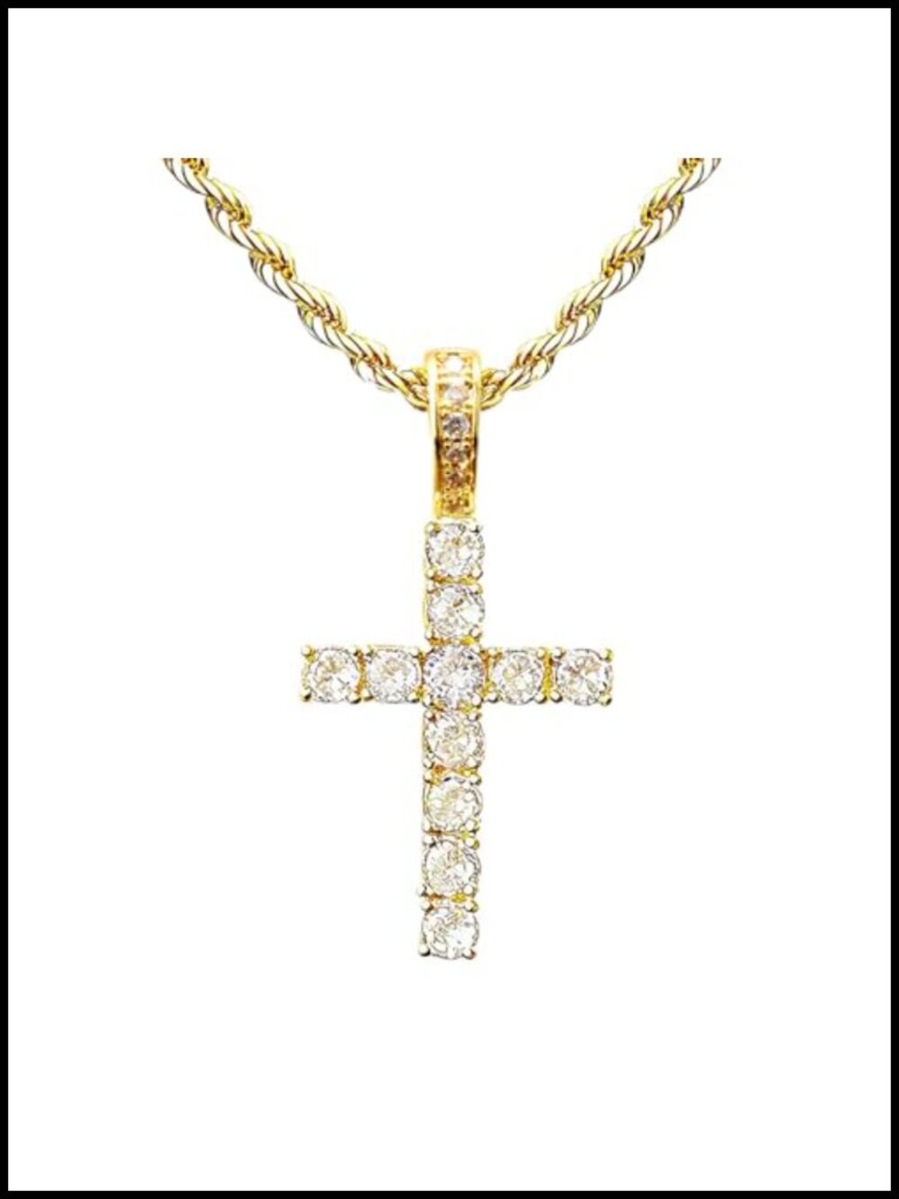 14K Gold Plated Cubic Zirconia Cross Pendant Necklace Faith Jewelry Gift